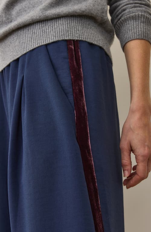 Marine Layer Allison Pull-on Wide Leg Velvet Stripe Pants In Blue