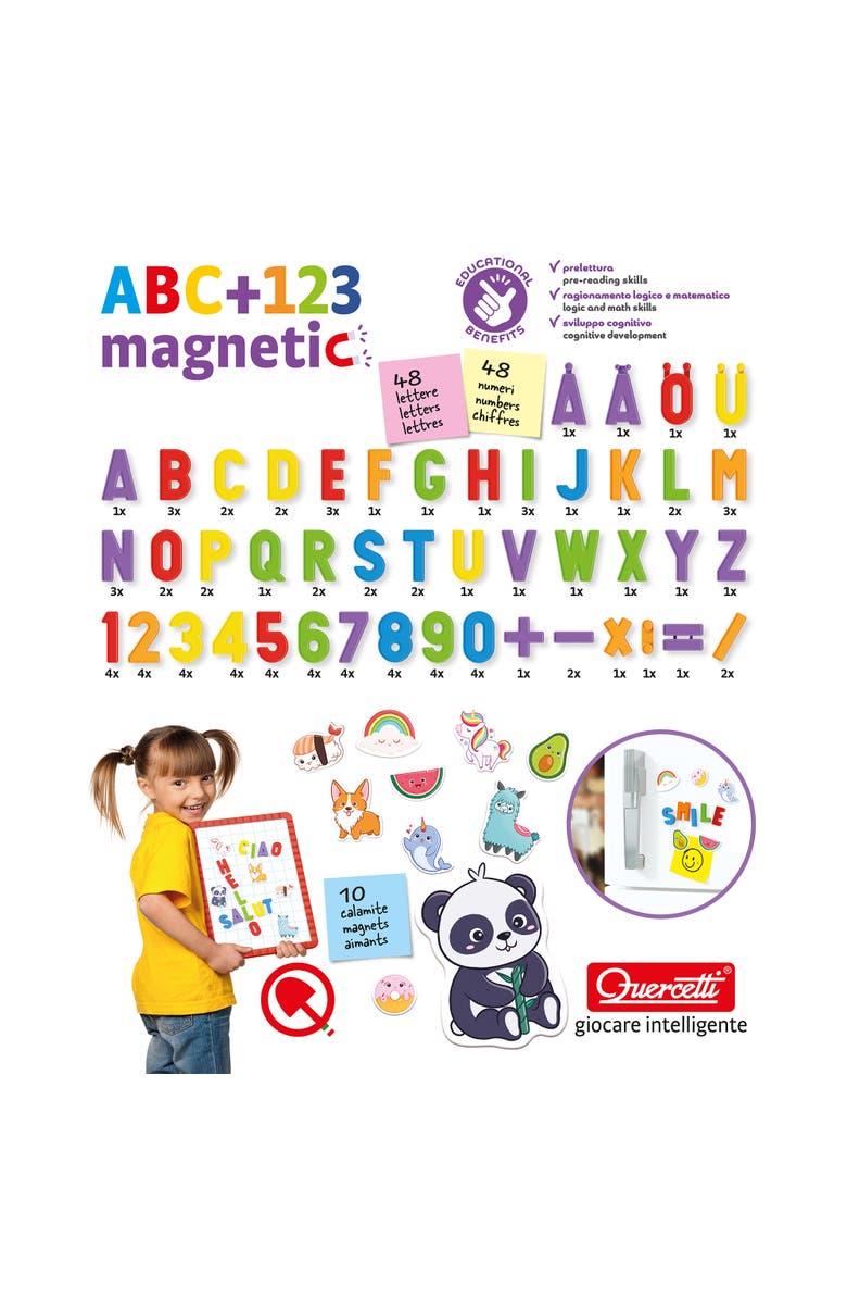 Quercetti Play Montessori Abc & 123 Magnets 106 Piece Letters & Numbers, Alternate, color, Multicolored