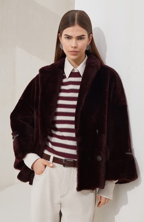 Brunello Cucinelli Burgundy Nappa Leather And Fur Reversible Caban In Burgundy
