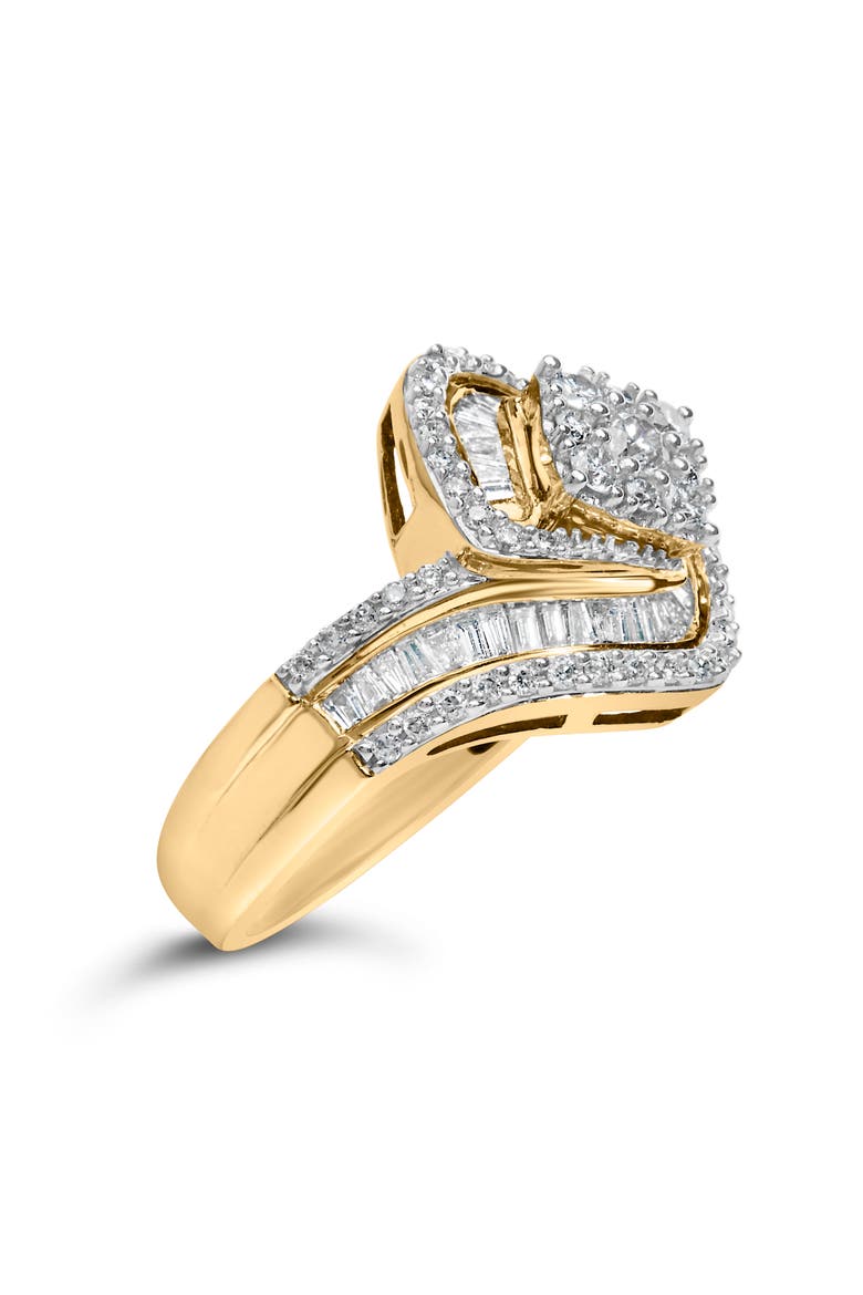 14K Yellow Gold 1.0 Cttw Baguette and Round Diamond Cluster Swirl Ring, Alternate, color, Yellow