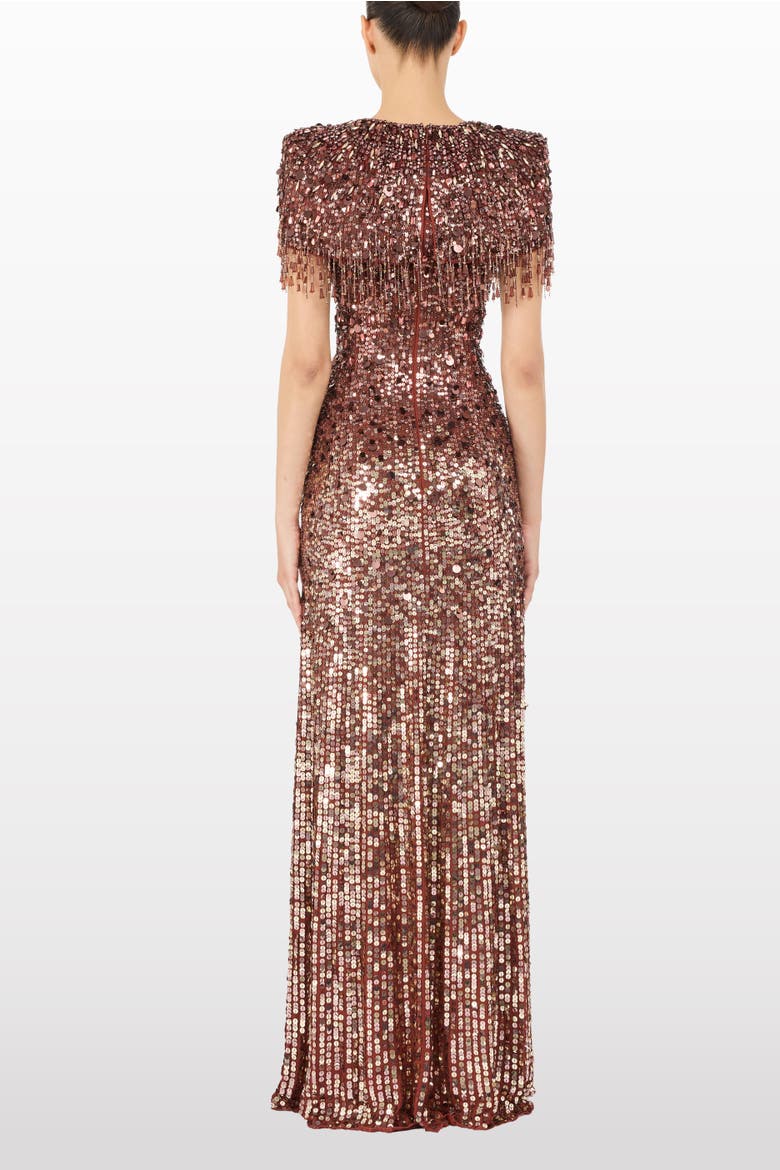 Eugenie Sequin Fringed Maxi Dress, Alternate, color, Bronze
