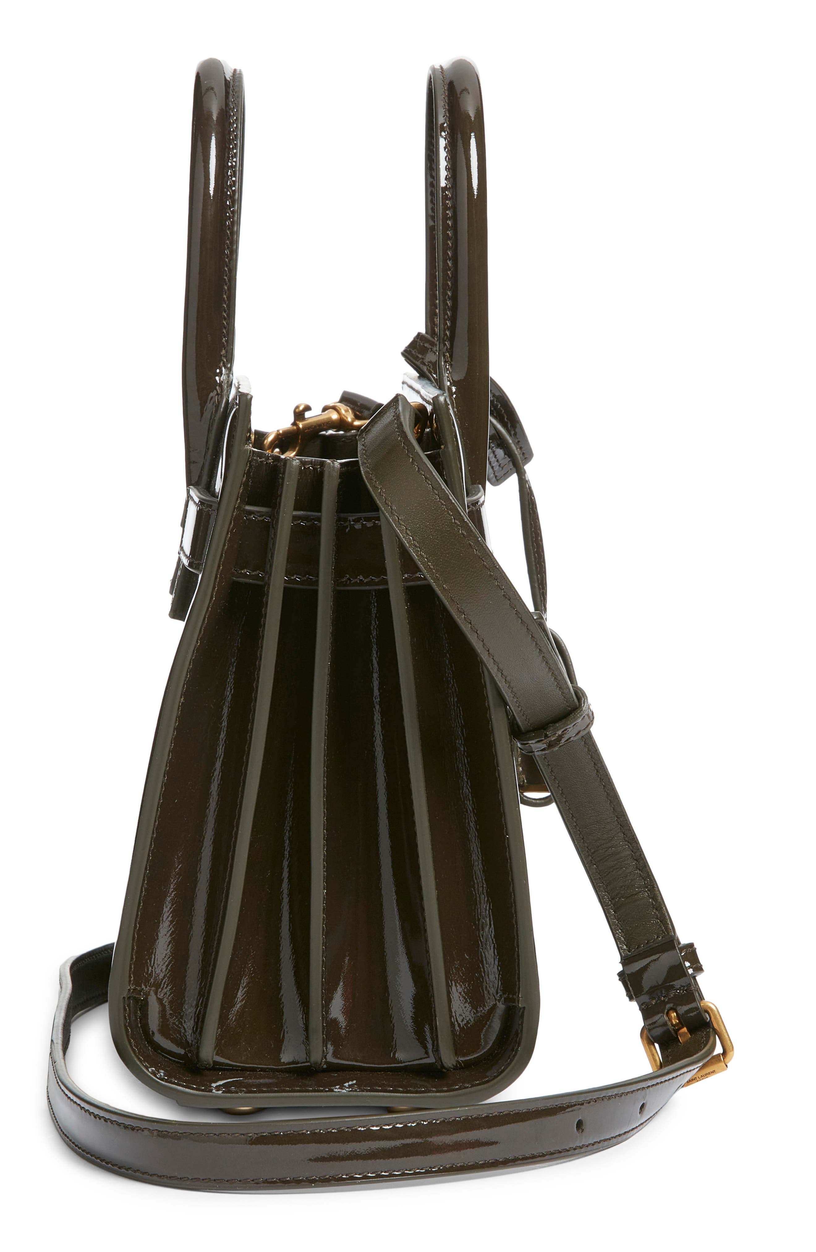Saint Laurent Nano Sac de Jour Patent Leather Handbag, Alternate, color, Dark Vineyard Green