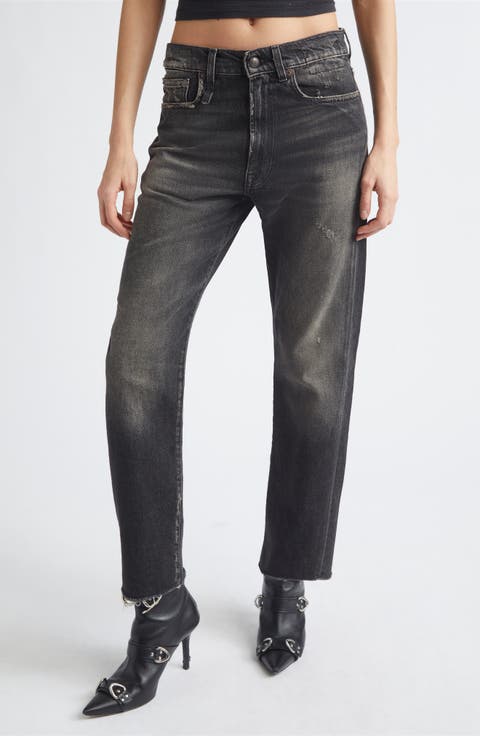Distressed Fray Hem Stretch Boyfriend Jeans (Abbey Black)