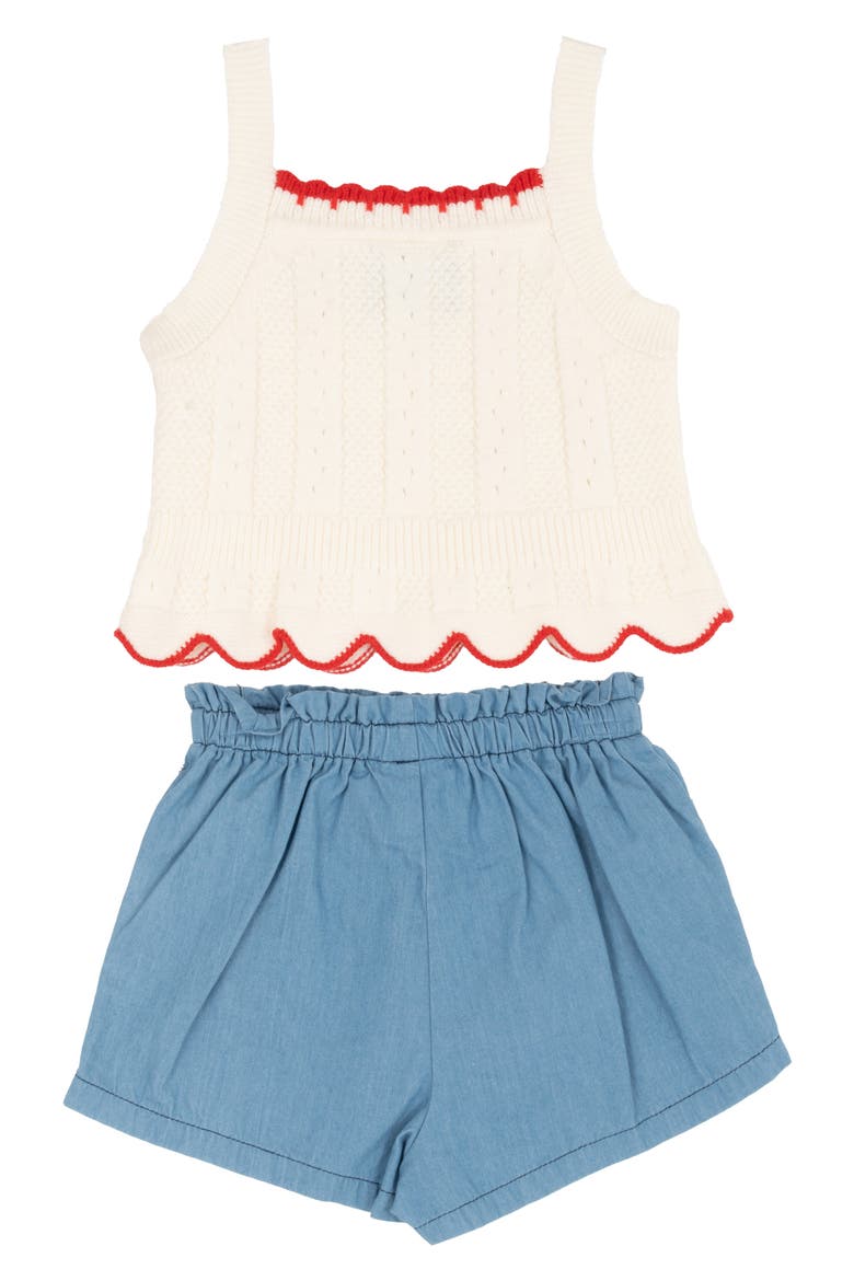 Scallop Sweater Tank & Paperbag Shorts Set, Alternate, color, OFF WHITE