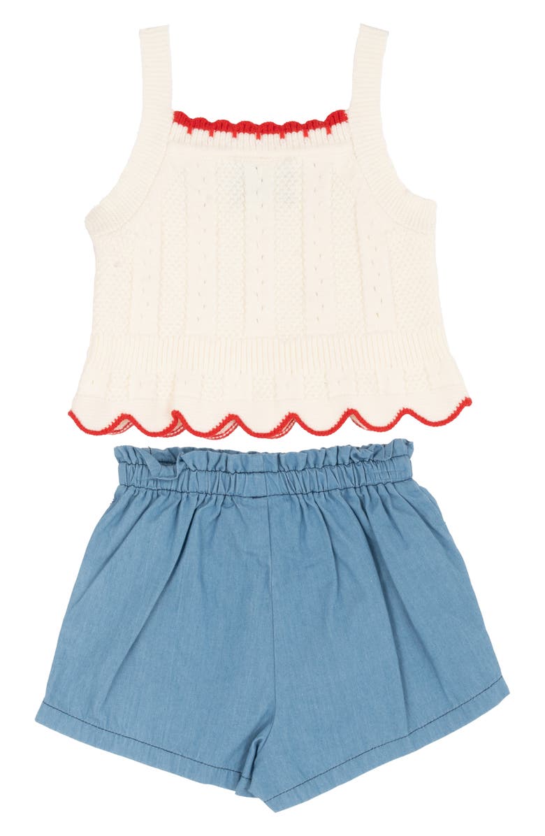 Rare Editions Scallop Sweater Tank & Paperbag Shorts Set, Alternate, color, Off White