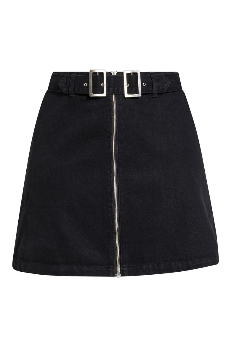 Buckle Denim Skirt, Alternate, color, BLACK