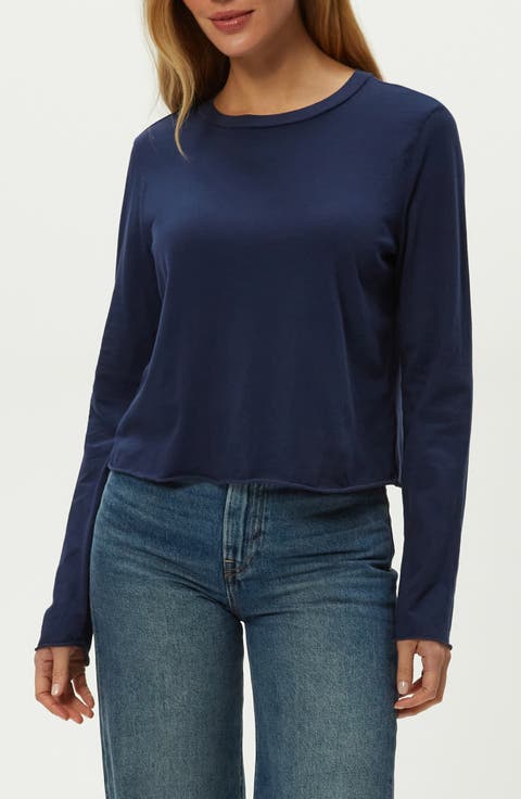 Aiko Rolled Edge Long Sleeve Cotton T-Shirt