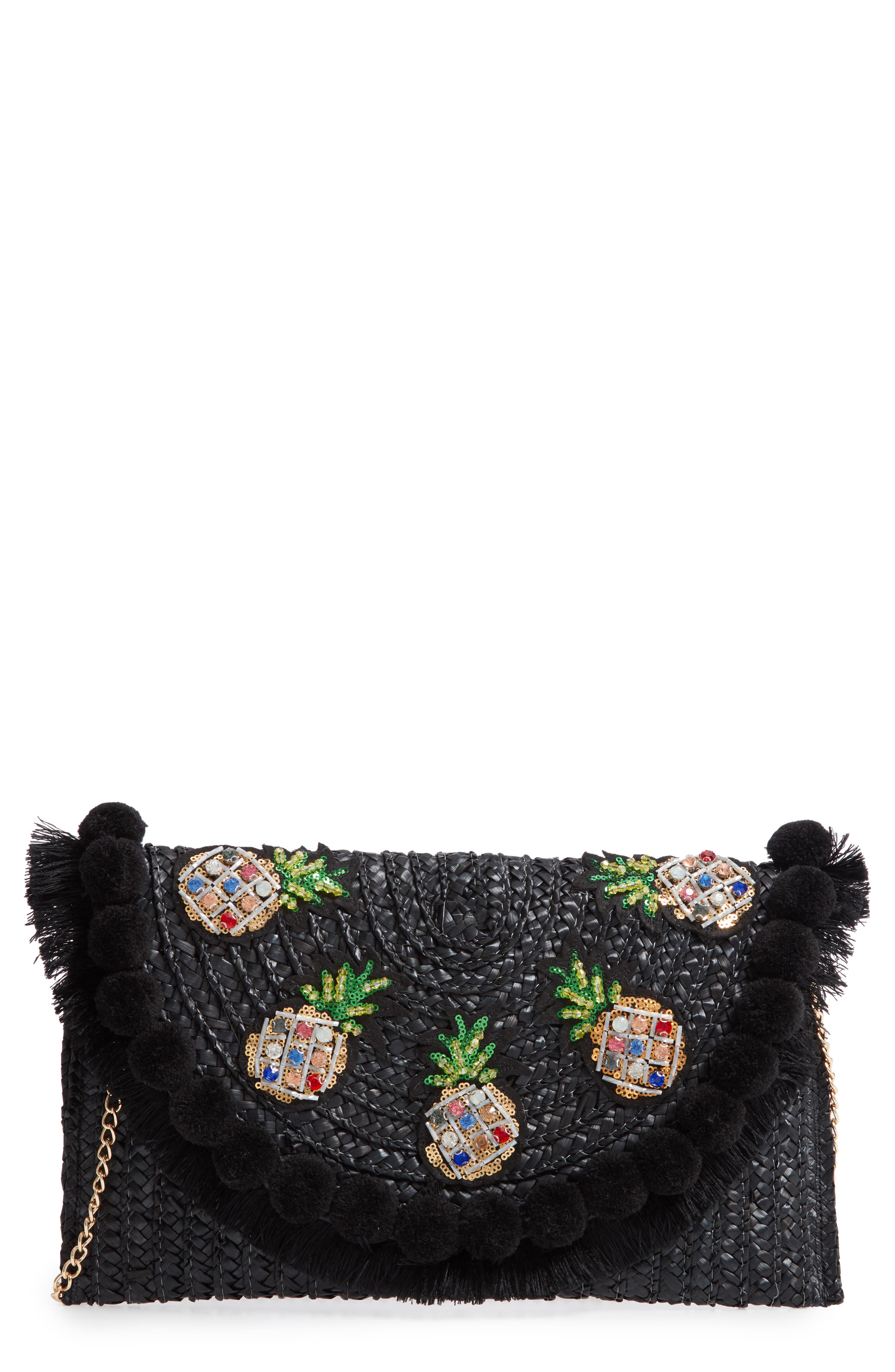 Straw Clutch, Main, color, BLACK