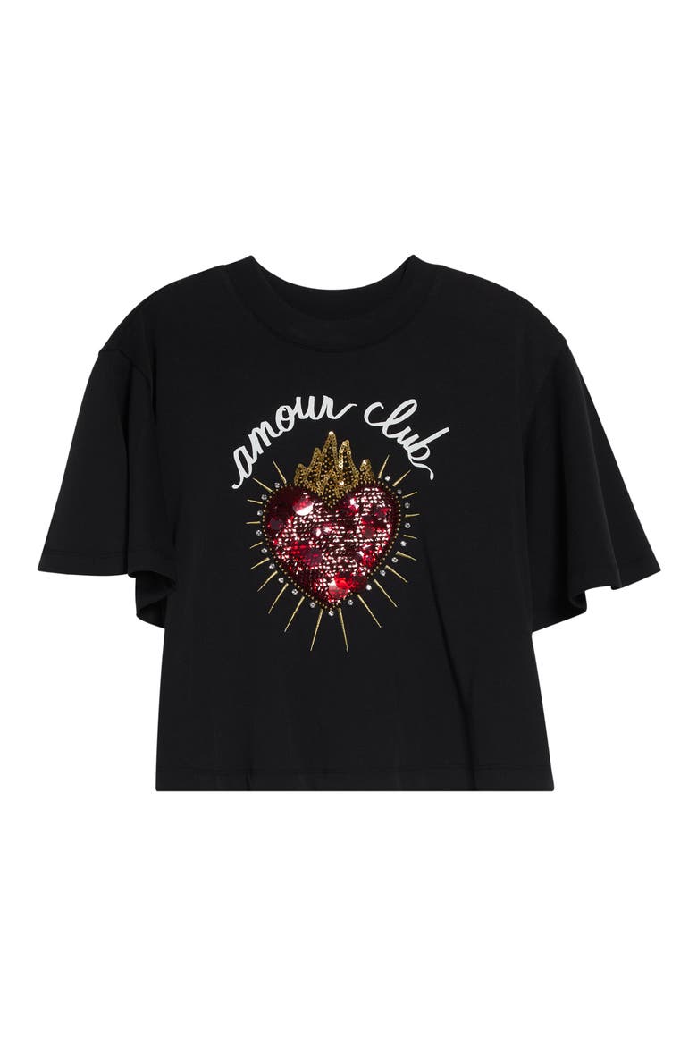 Orsa Flutter Sleeve Sequined Heart Graphic T-Shirt, Alternate, color, BLACK