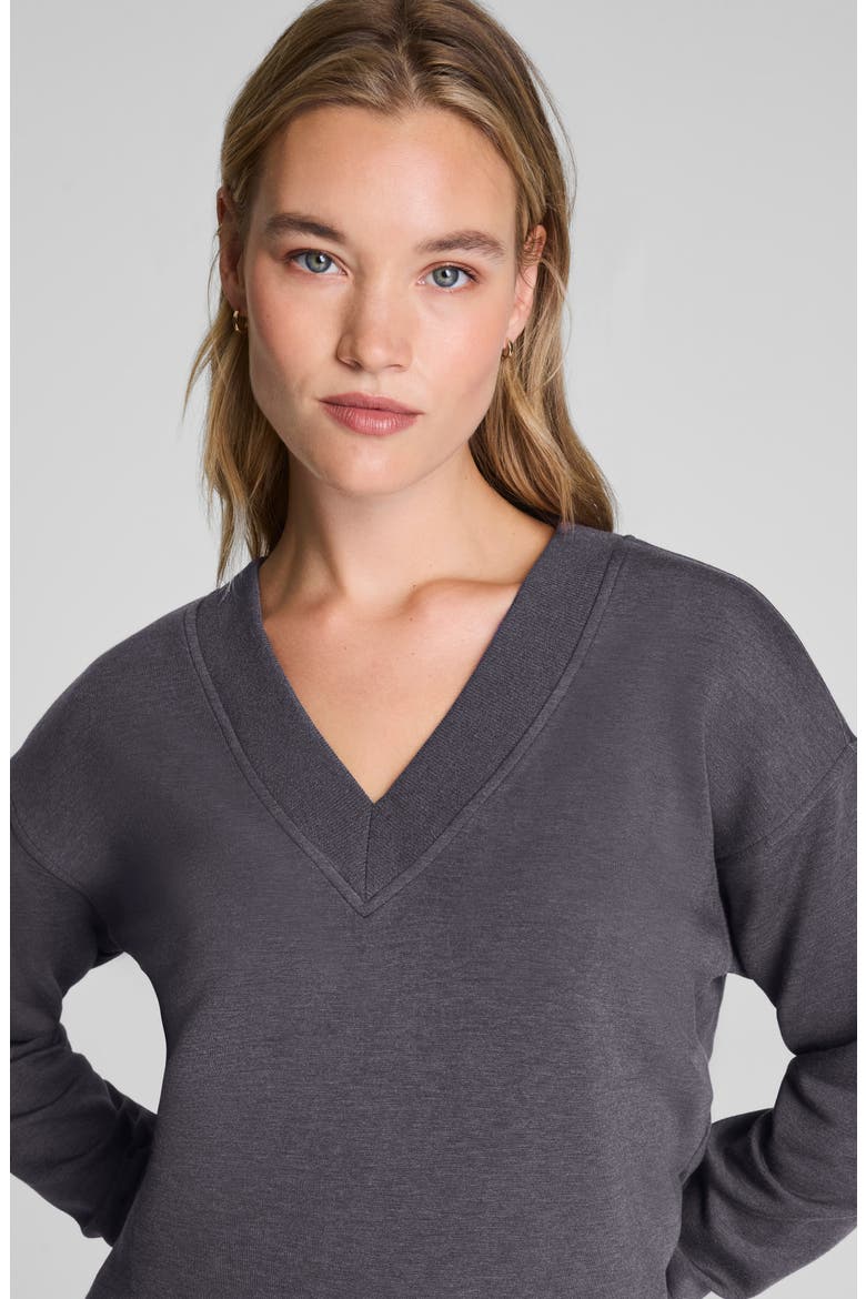 AirEssentials® Brushed V-Neck Tunic Sweatshirt, Alternate, color, HEATHER STORM