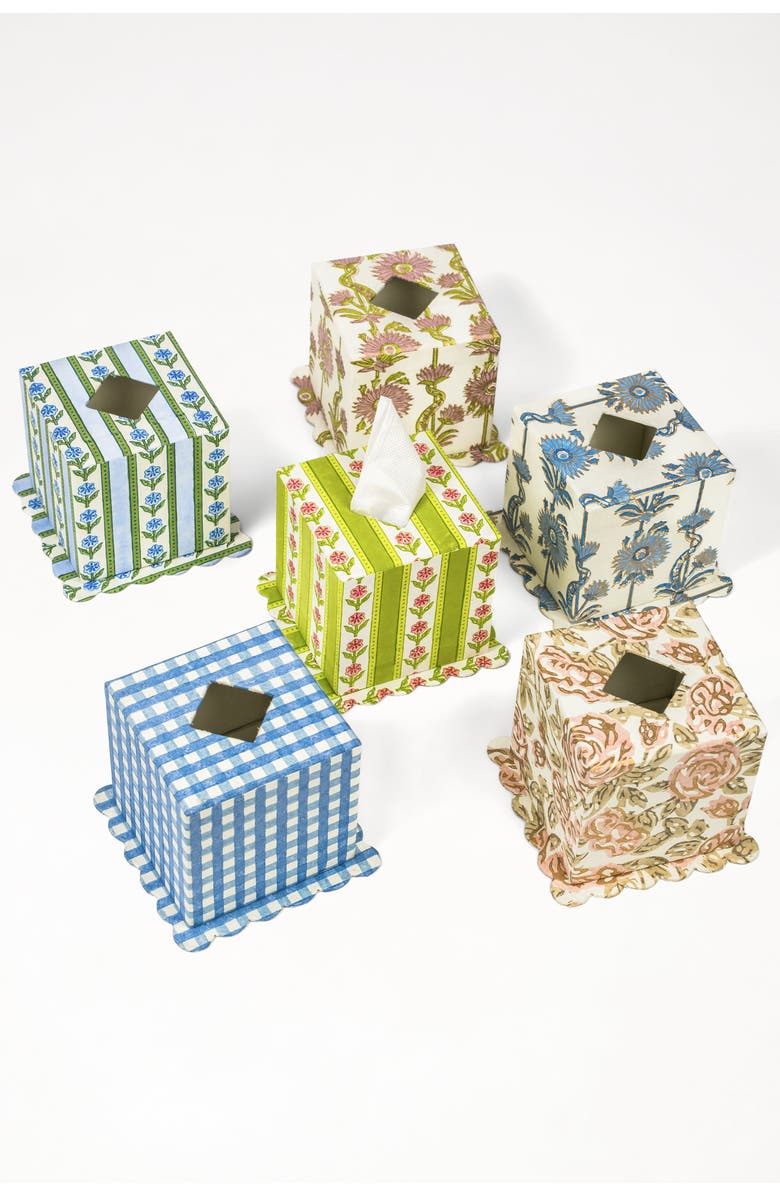 Inner Child Blockprint Scallop Tissue Box Cover, Alternate, color, Rose Garden