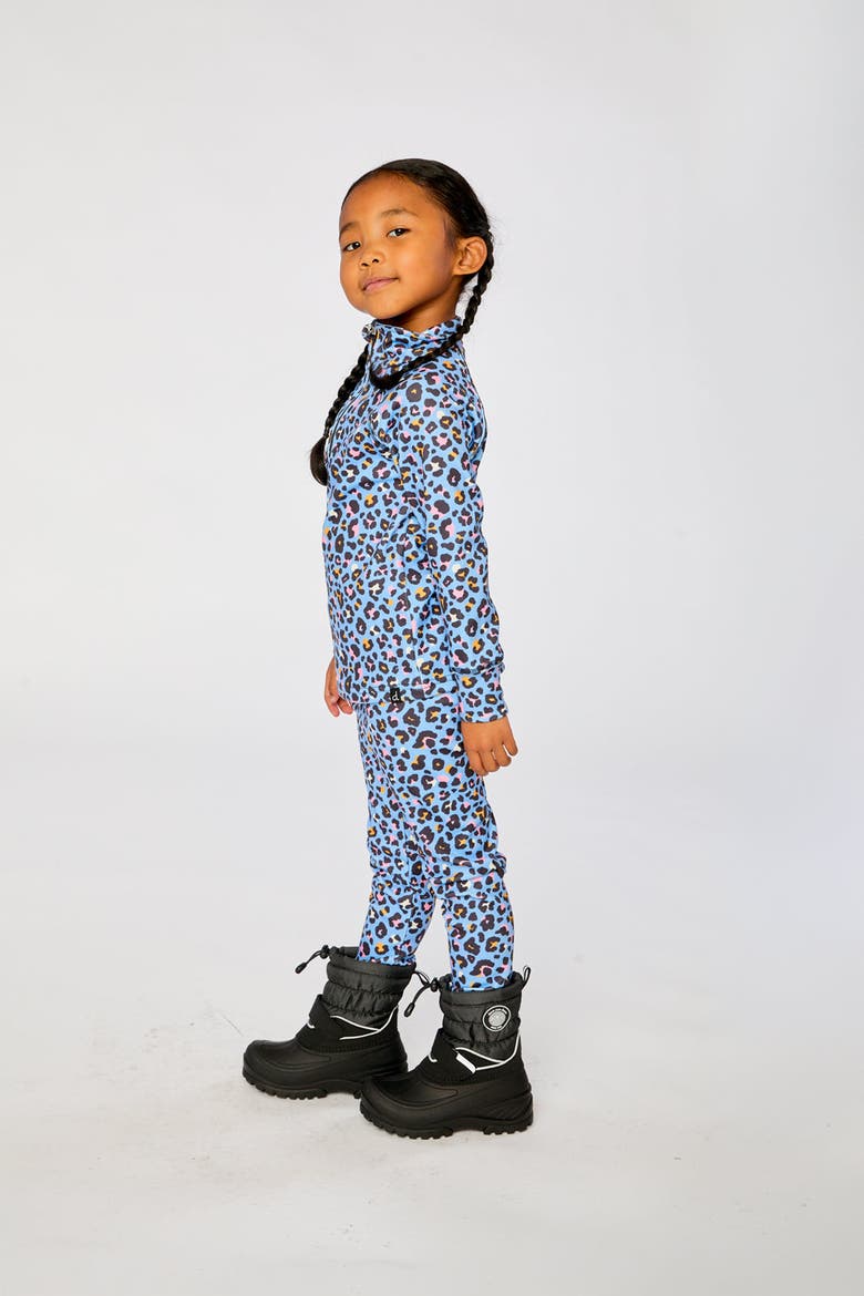 Two Piece Leopard Brushed Half-Zip Top & Pants Thermal Underwear, Alternate, color, Blue Leopard Print