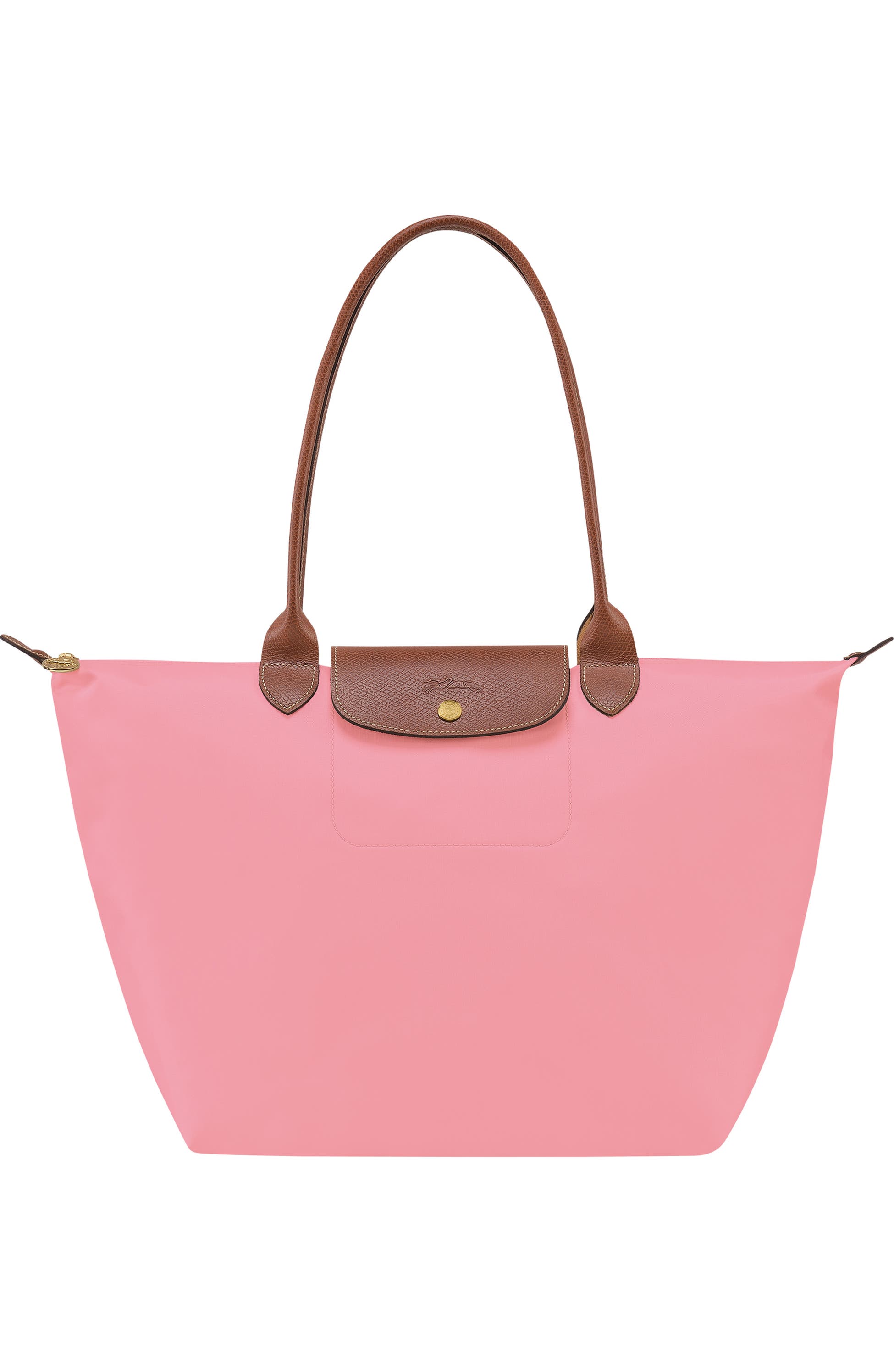 Pink Large Le Pilage tote bag with brown straps