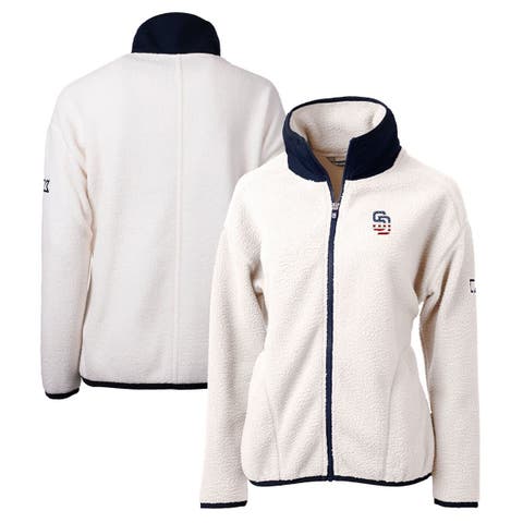 Women's Cutter & Buck White San Diego Padres Americana Logo Cascade Eco Sherpa Full-Zip Fleece Jacket