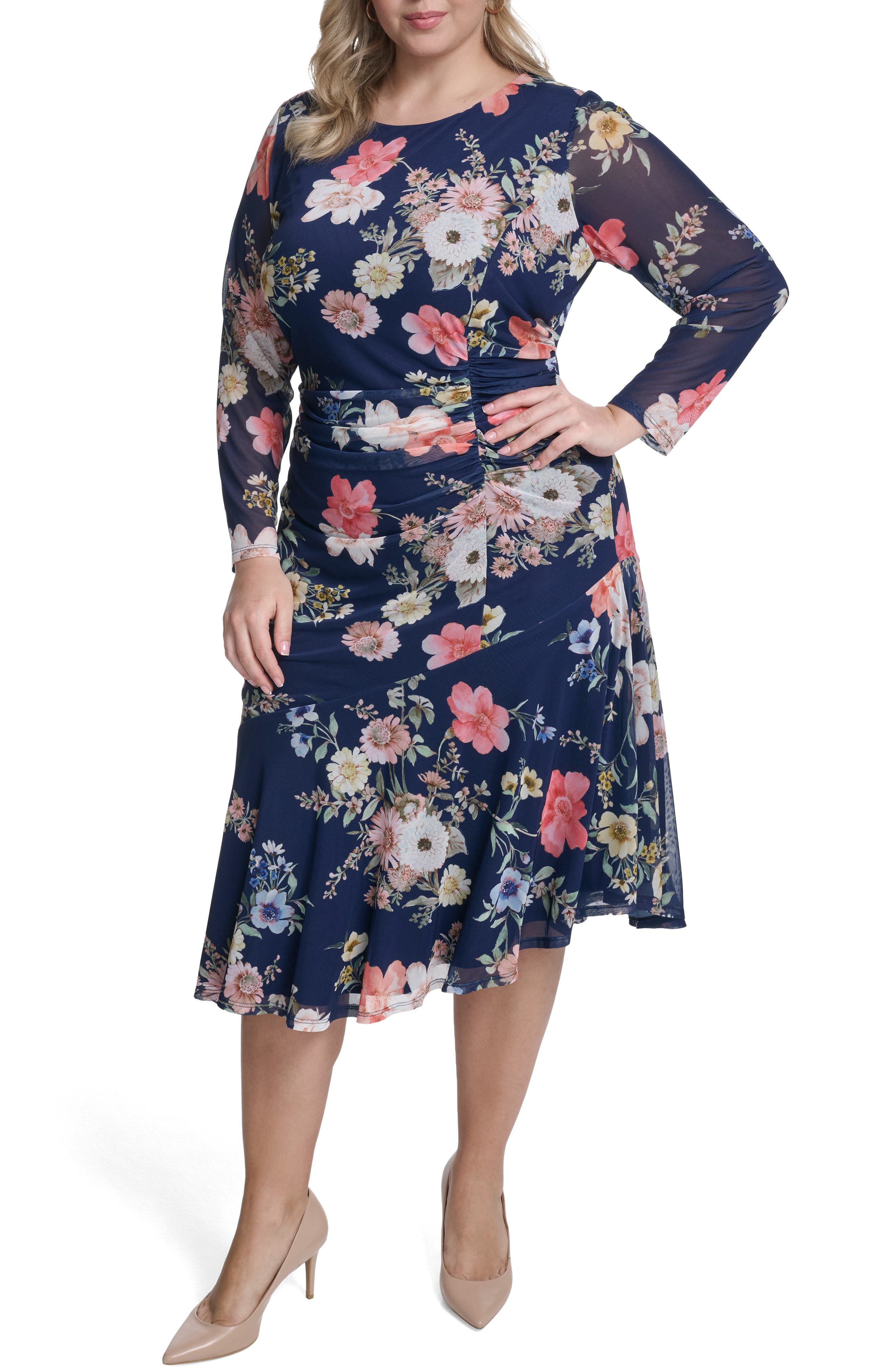 Vince Camuto Long Sleeve Mesh Body-Con Midi Dress