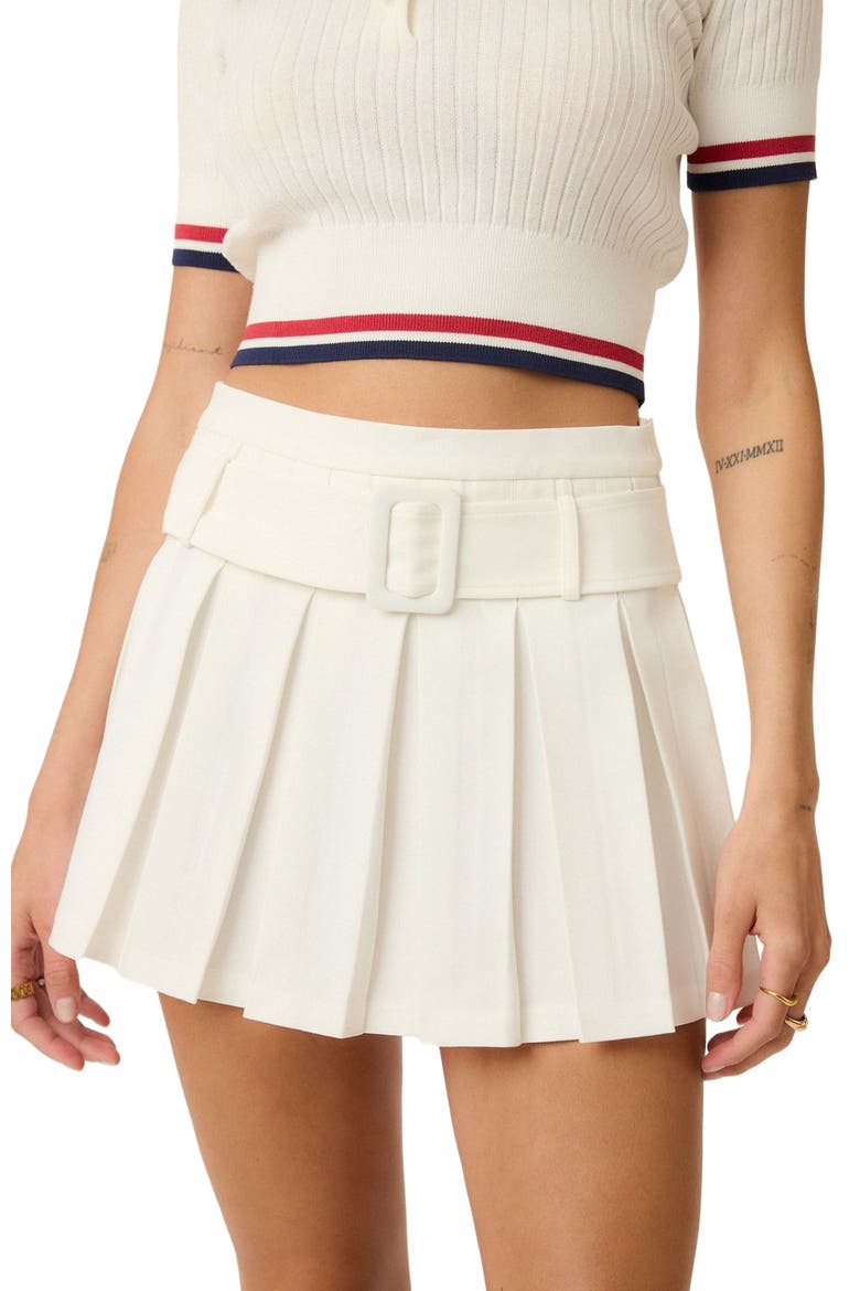 Belted Pleated Skirt, Alternate, color, White