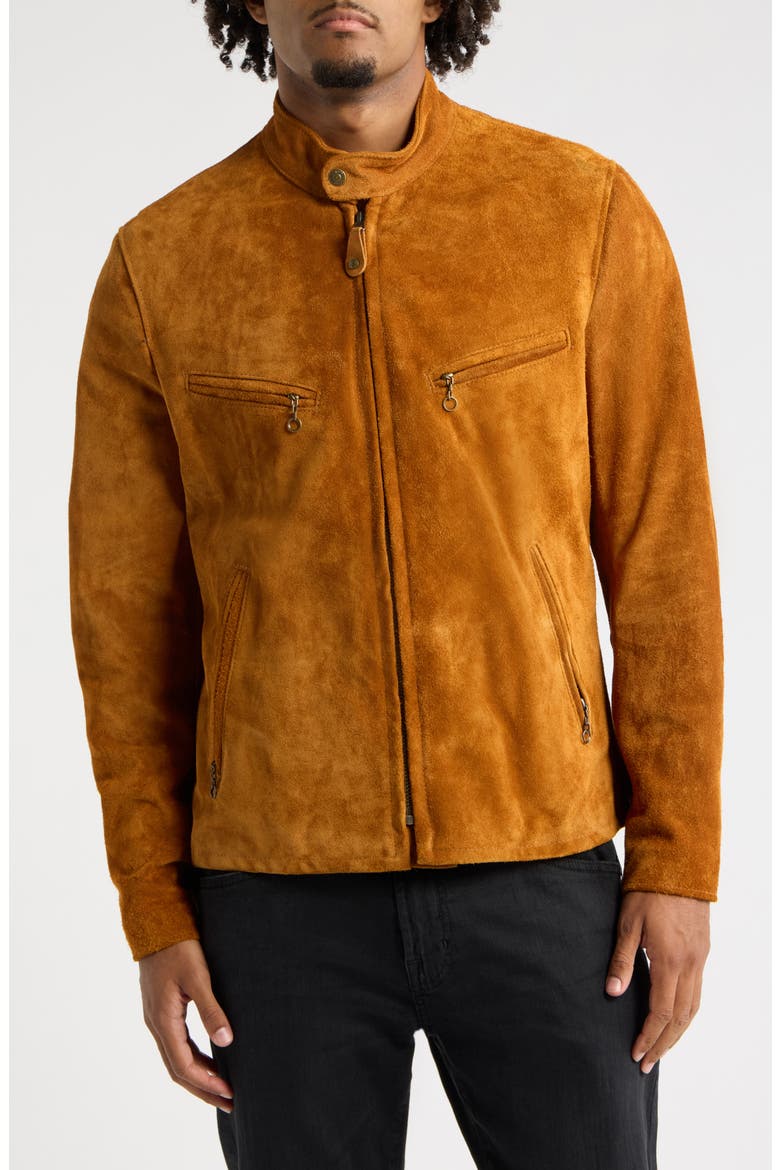 Cowhide Leather Racer Jacket, Alternate, color, TOBACCO