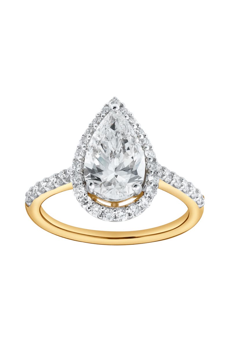 LuvMyJewelry Hana 14K Yellow Gold Pear Lab Grown Diamond Halo Engagement Ring - 2.45 Ct, Main, color, 14K Yellow Gold