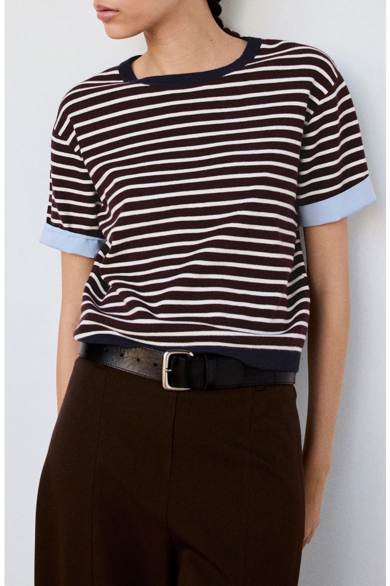 Biboy Striped Crewneck Sweater, Main, color, CHOCOLATE
