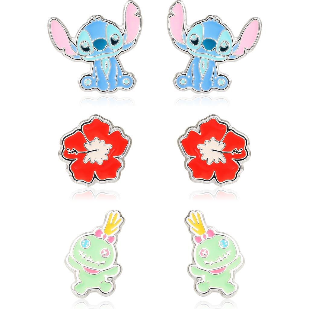 Disney Silver Plated Stud Earring Set, 3 Pairs In Multi