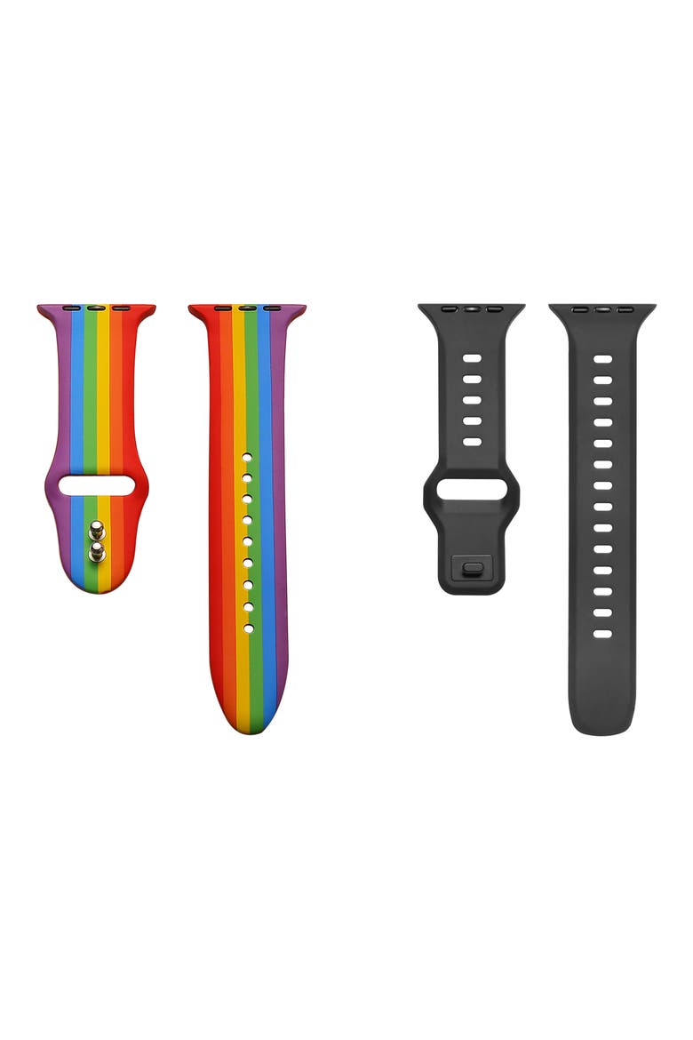 2-Pack Silicone Watch Bands, Main, color, RAINBOW/ BLACK