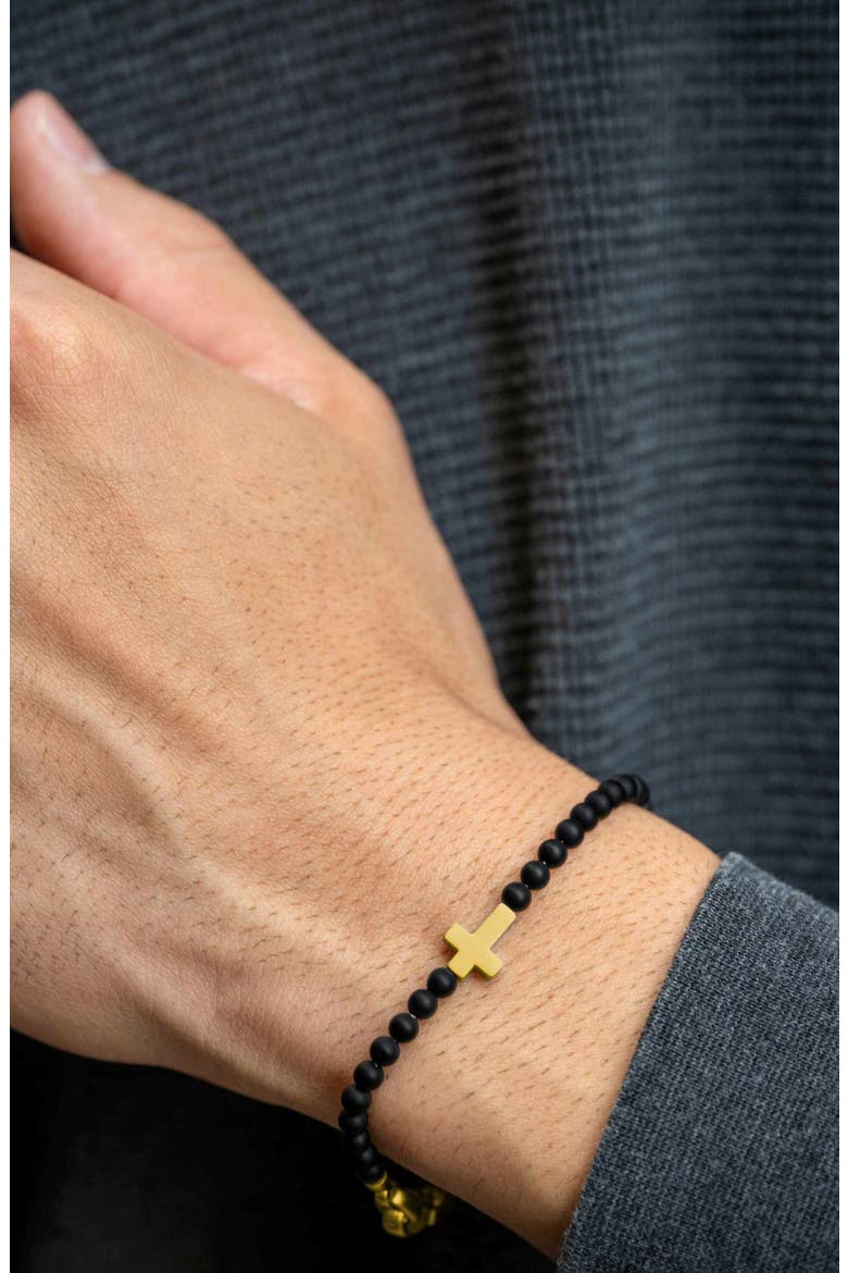 Spiritual Bead Cross Bracelet, Alternate, color, BLACK/ GOLD