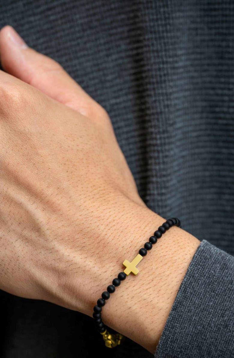 Vincero Spiritual Bead Cross Bracelet, Alternate, color, Black/ Gold