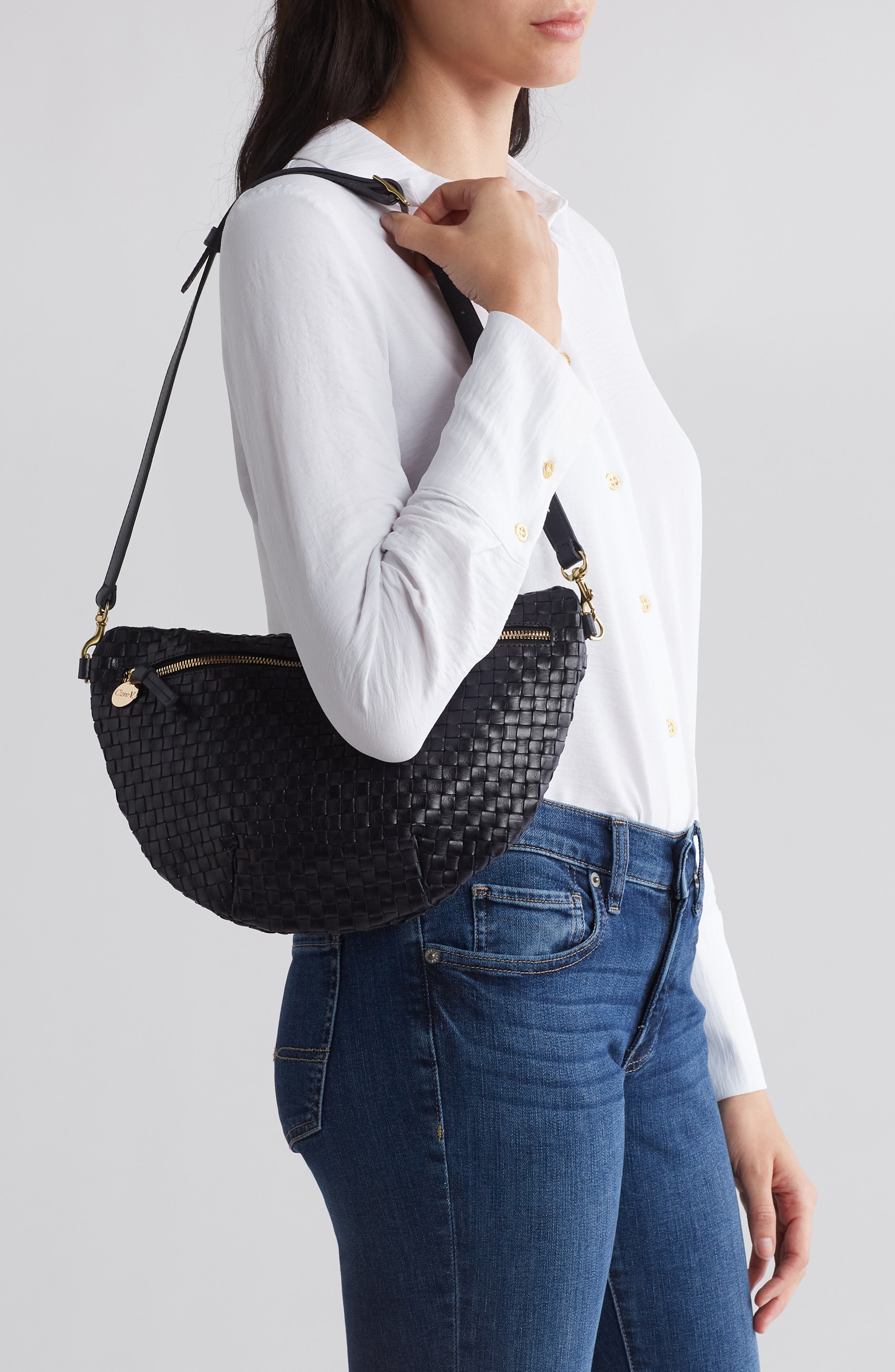 Clare V. Grande Woven Leather Belt Bag, Alternate, color, 