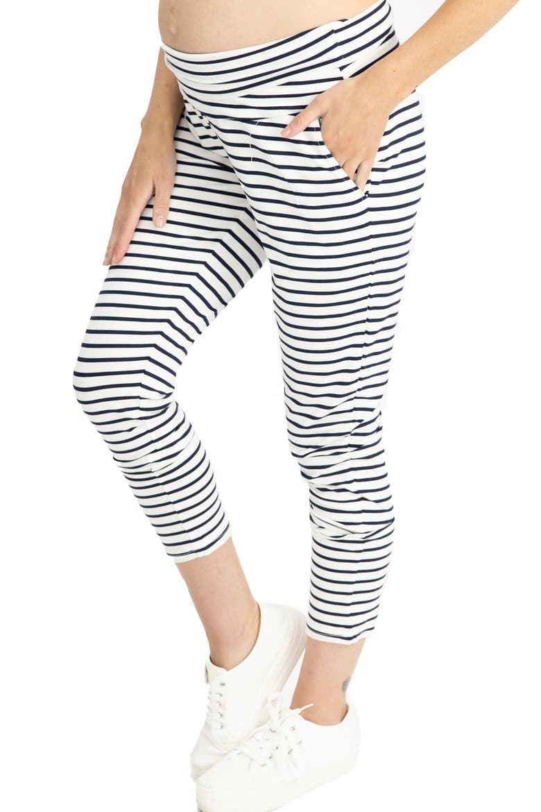 Tapered Casual Maternity Pants, Alternate, color, NAVY/ WHITE STRIPES