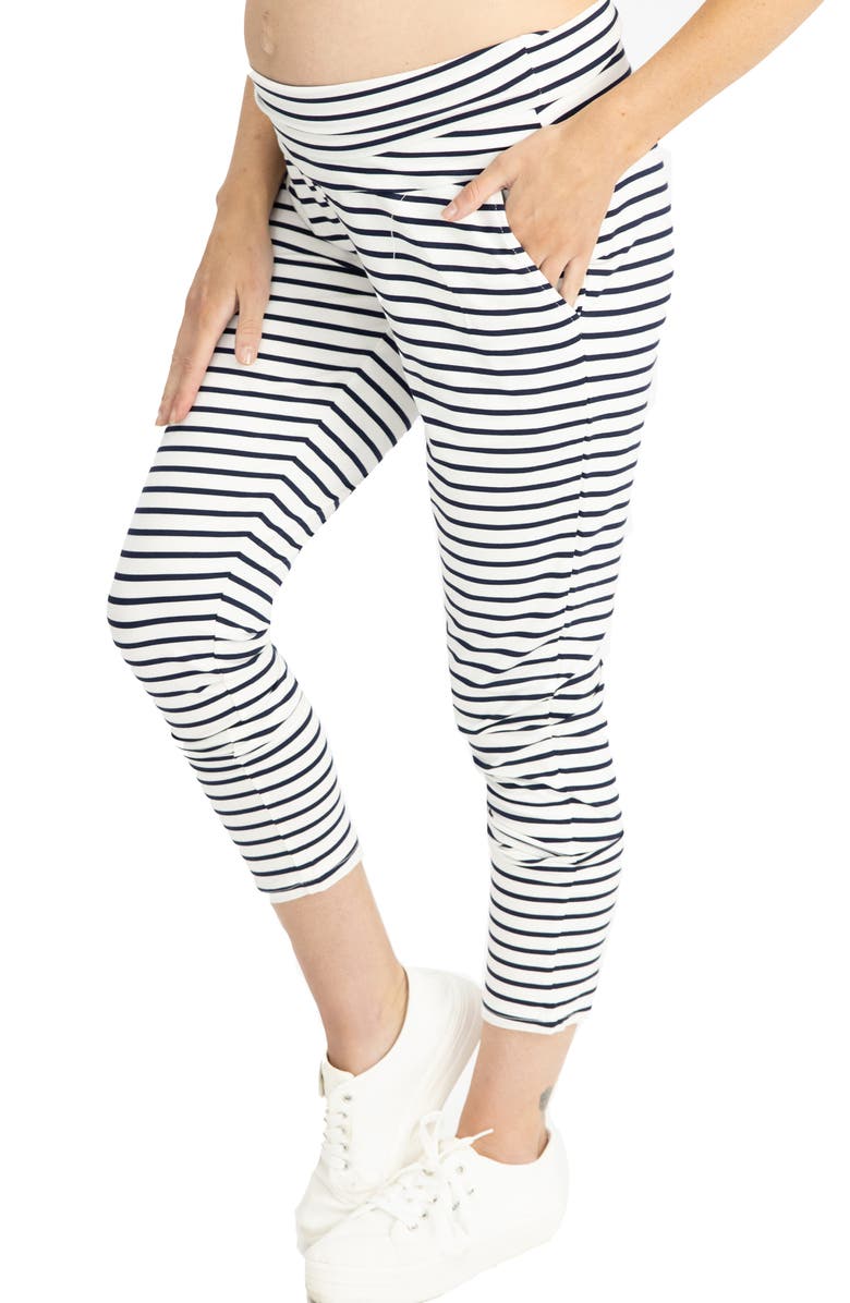 Angel Maternity Tapered Casual Maternity Pants, Alternate, color, Navy/ White Stripes