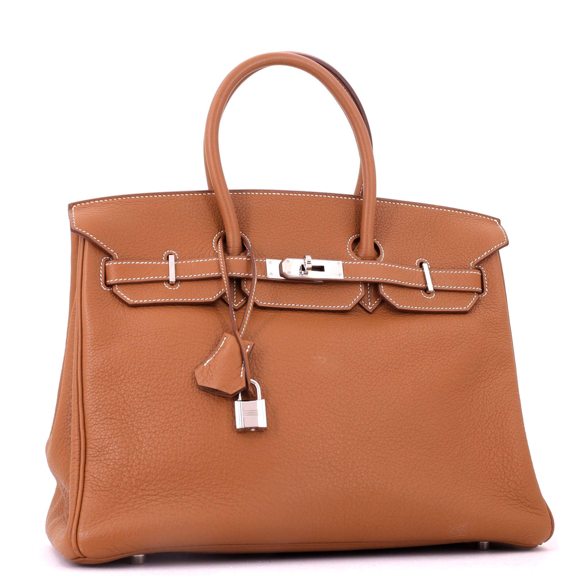 Birkin Handbag Brown Clemence with Palladium Hardware 35, Alternate, color, Metallic Gold