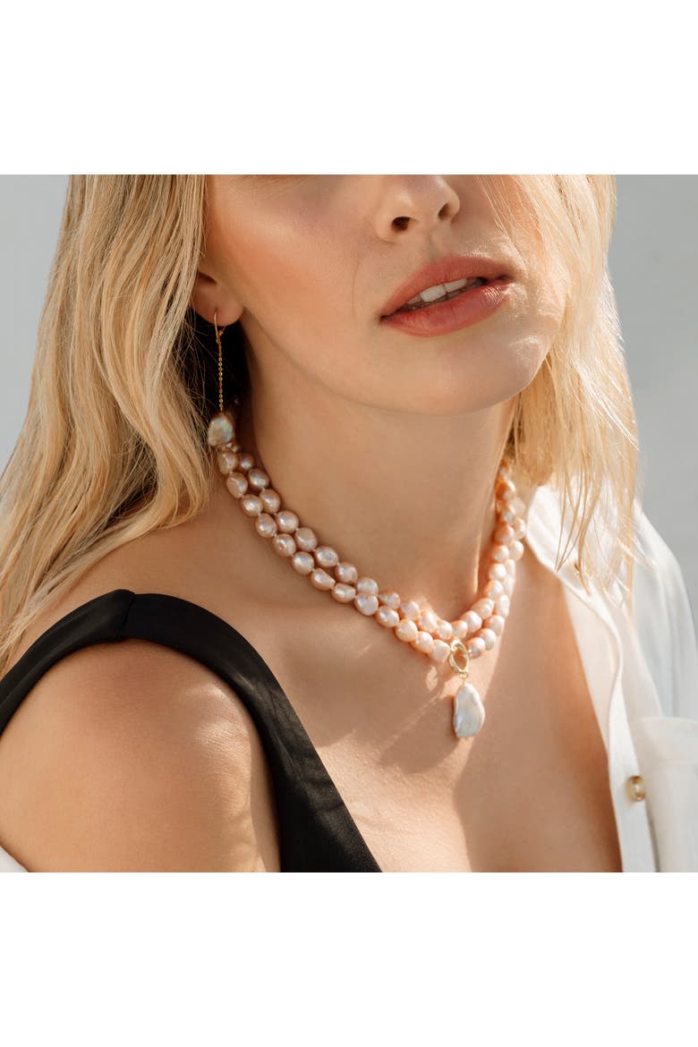 9.5-10.5mm Oval Pink Freshwater Pearl Double Strand Necklace, Alternate, color, Pink Pearl