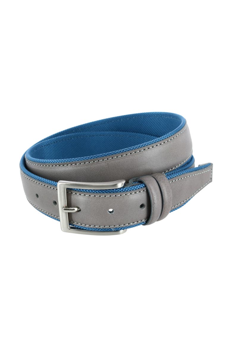 The Back Nine 35mm Full Grain Leather with Nylon Lining Casual Golf Belt, Main, color, Grey with Light Blue Lining