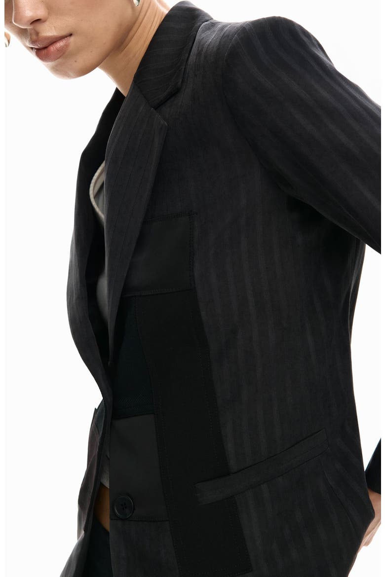 Mixed Media Pinstripe Single Breasted Blazer, Alternate, color, DARK GREY