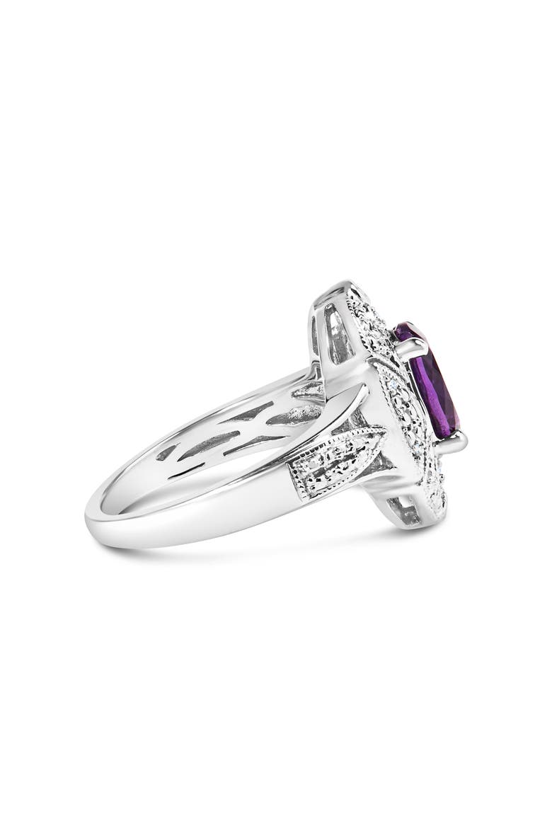 Silver 9x7mm Oval Purple Amethyst and Diamond Accent Cocktail Ring, Alternate, color, White