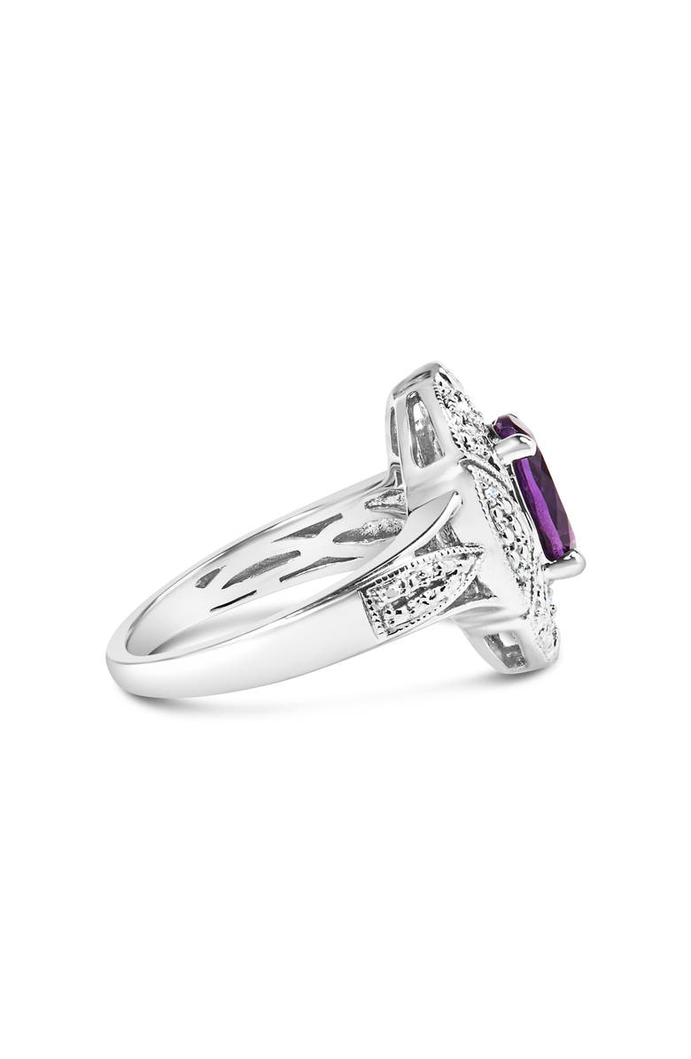 Haus of Brilliance Silver 9x7mm Oval Purple Amethyst and Diamond Accent Cocktail Ring, Alternate, color, White