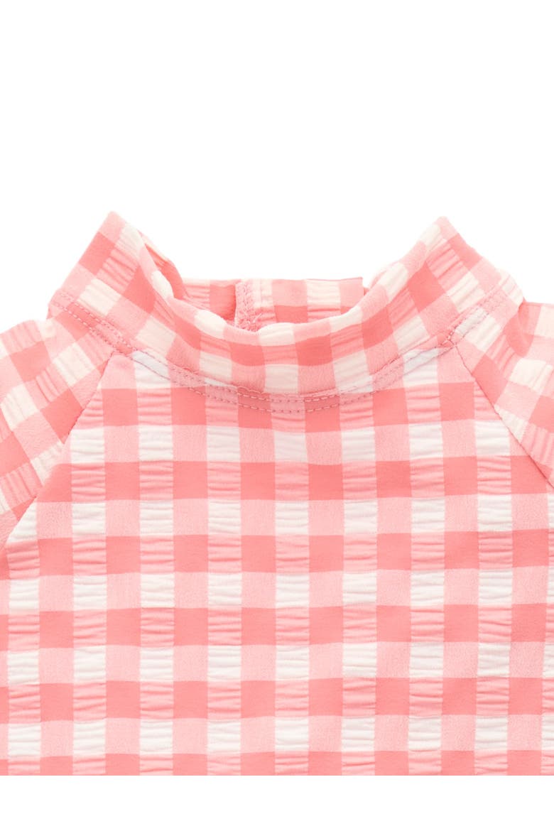 Printed Longsleeve Rashie Swim Set, Alternate, color, Pomegranate Gingham