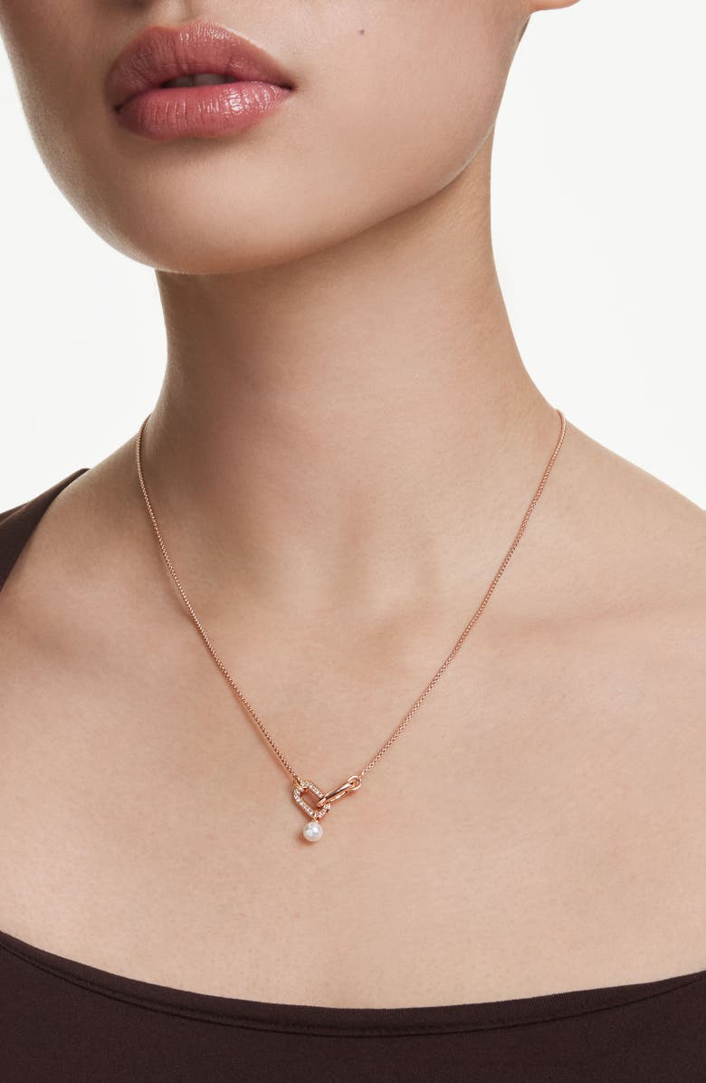 Swarovski Constella Crystal Pavé & Faux Pearl Pendant Necklace, Alternate, color, Rose Gold/ White