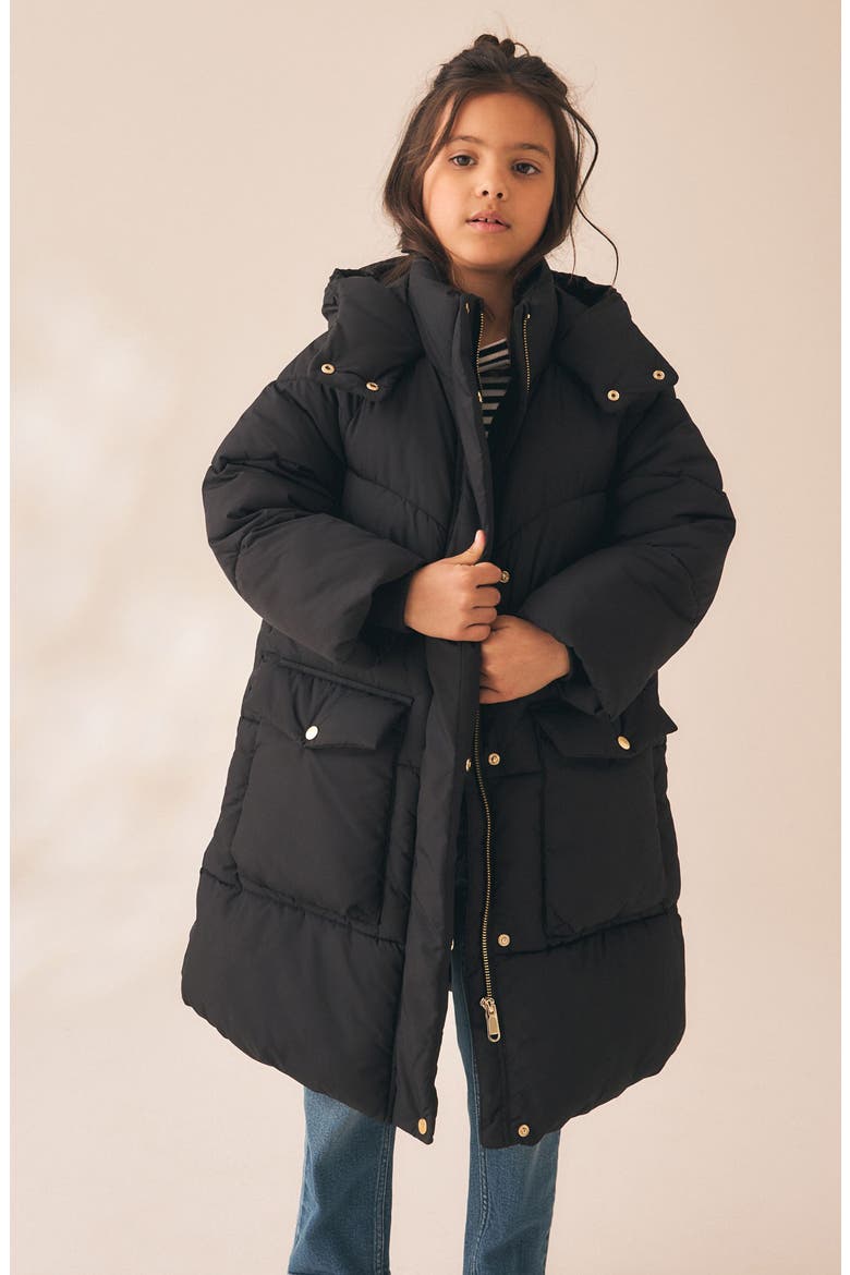 Kids' Padded Longline Puffer Coat, Alternate, color, BLACK