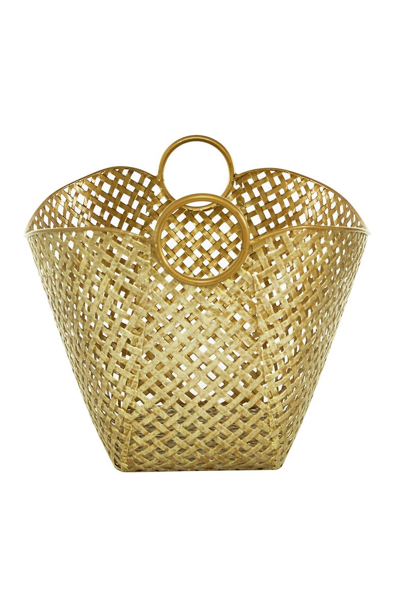 VIVIAN LUNE HOME Large Gold Metal Basket - 16.75" X 11.5, Alternate, color,