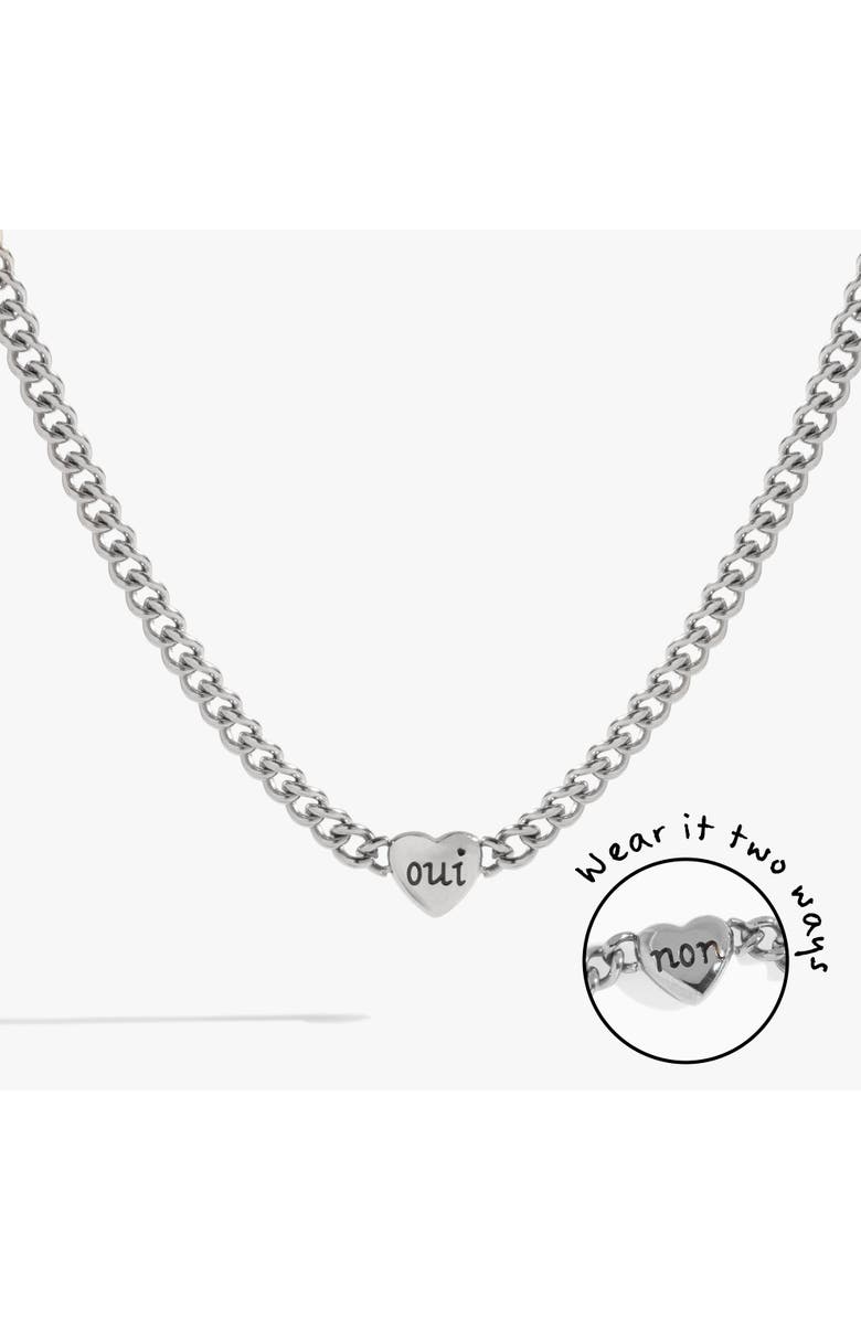 Alex and Ani Oui Non Heart Inline Necklace, Main, color, Silver