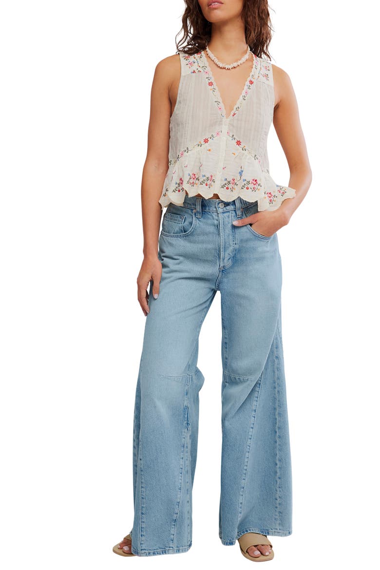Ellis Embroidered Cotton Button-Up Top, Alternate, color, TEA COMBO