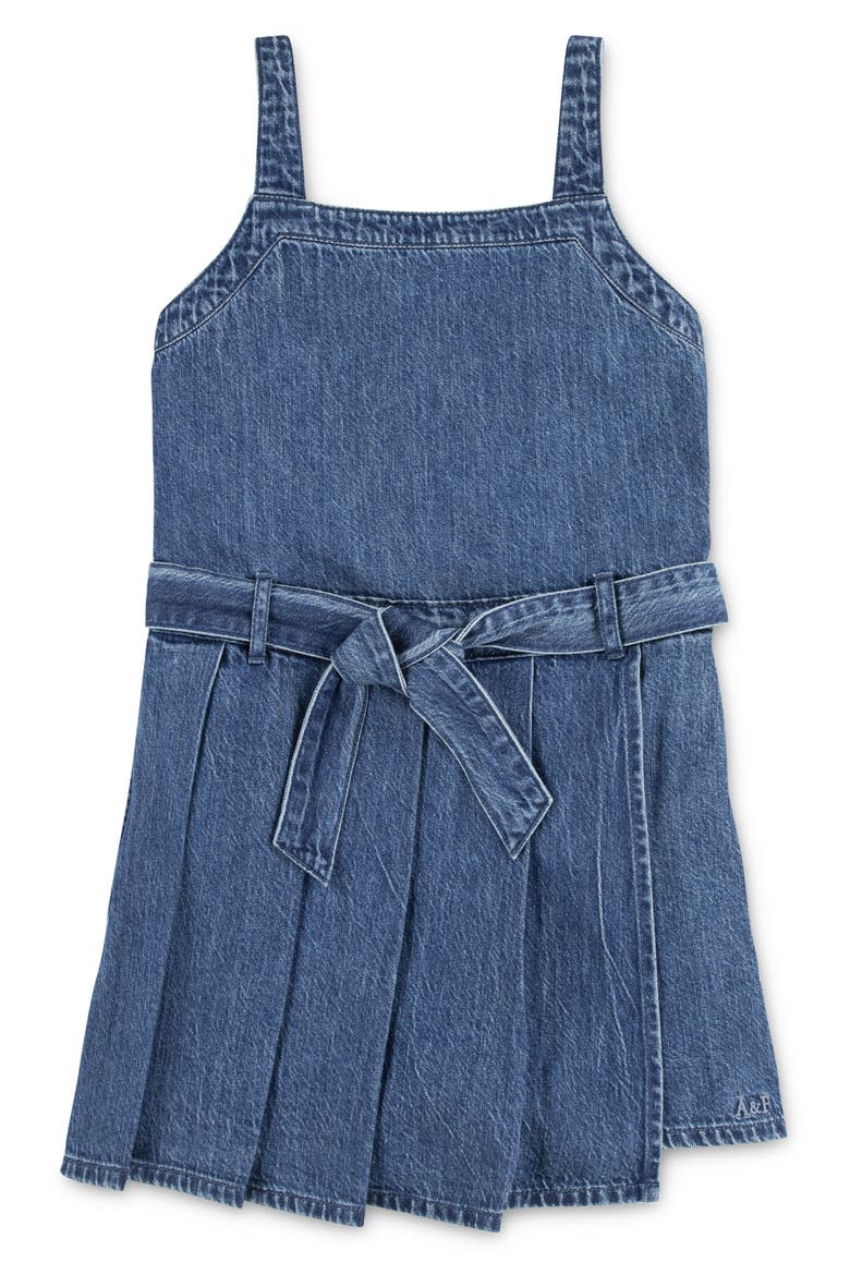 Kids' Pleated Denim Romper, Main, color, ANF PIROUETTE