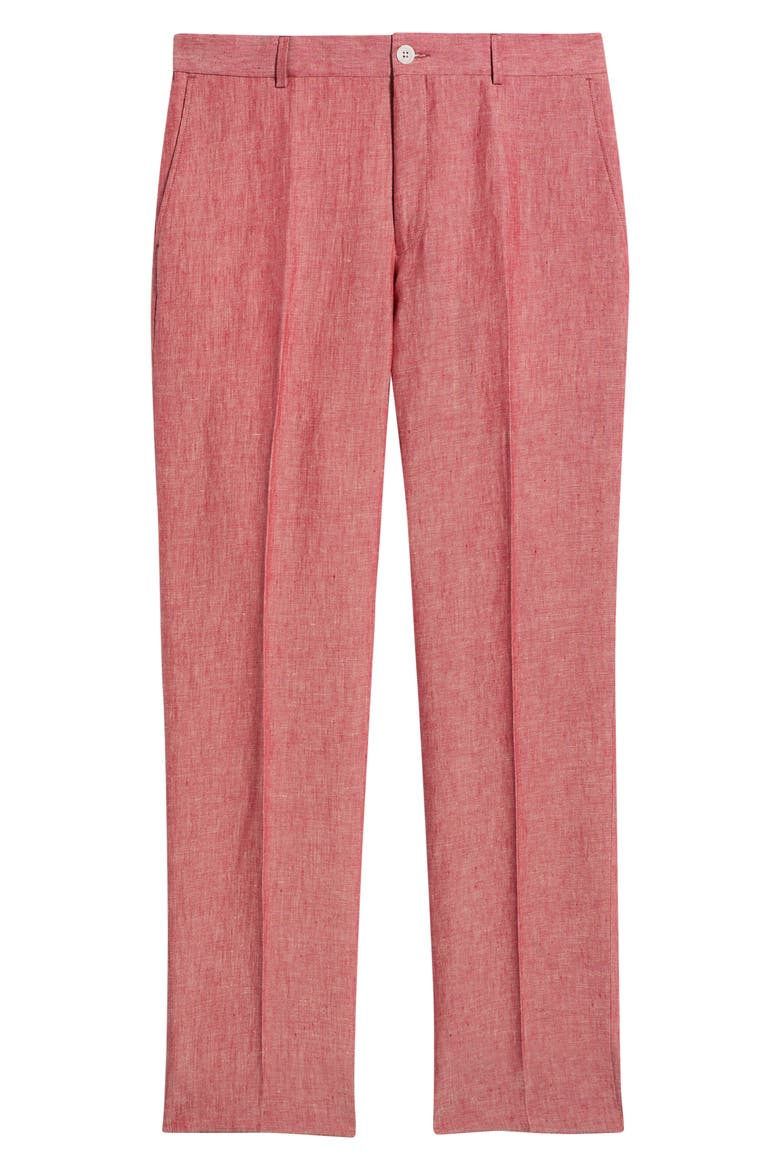 Flat Front Slub Linen Chambray Dress Pants, Alternate, color, RED