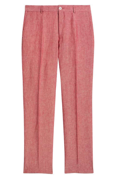 Flat Front Slub Linen Chambray Dress Pants