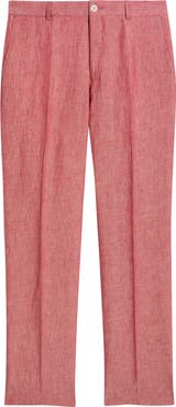 Berle Flat Front Slub Linen Chambray Dress Pants