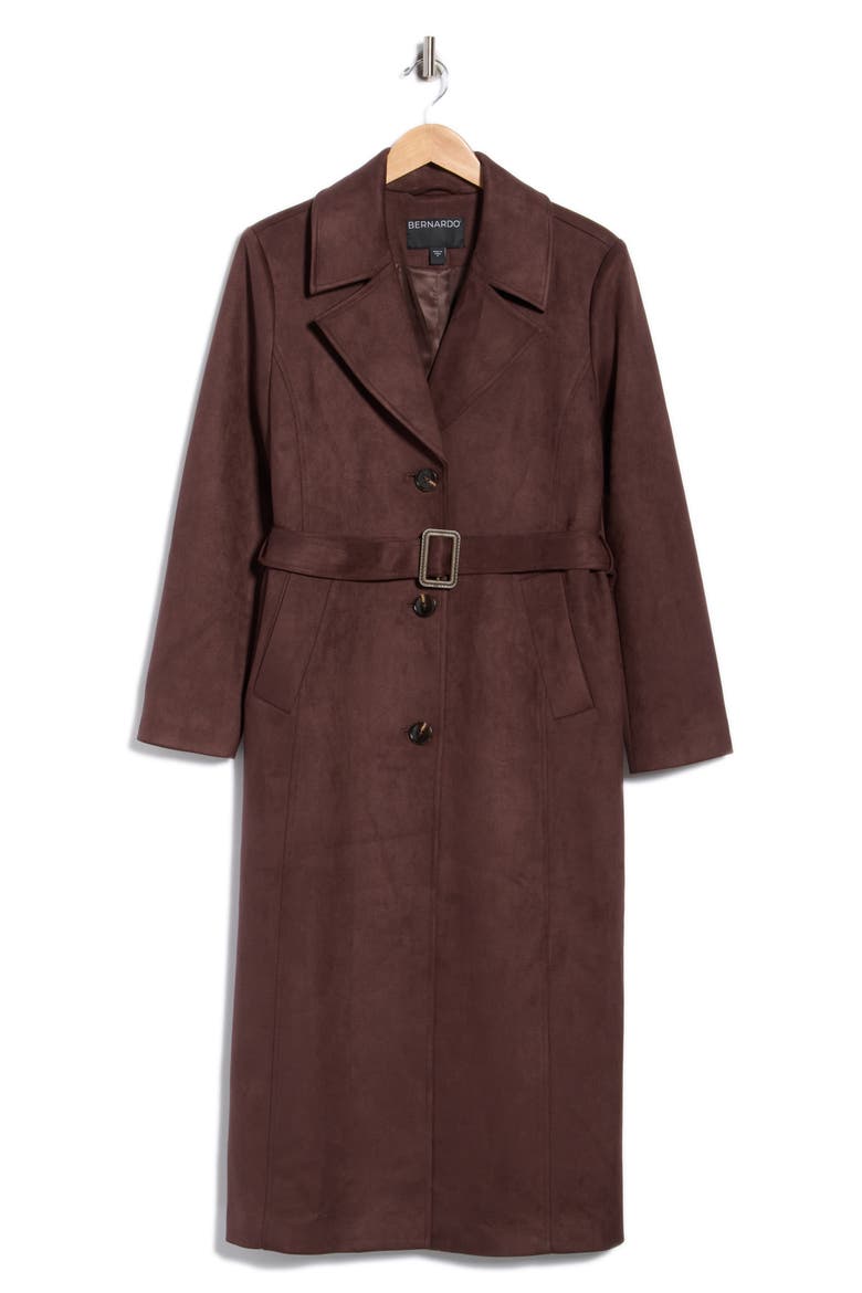 Faux Suede Trench Coat, Main, color, BURGUNDY