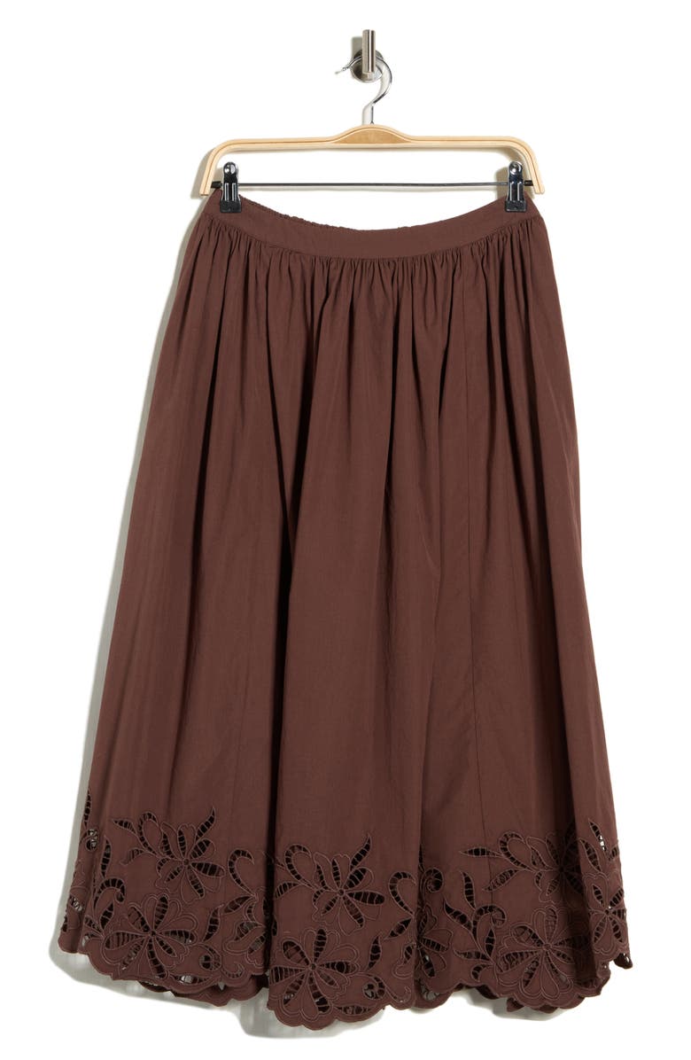 Nordstrom Schiffly Cotton Eyelet Midi Skirt, Main, color, Brown Roast
