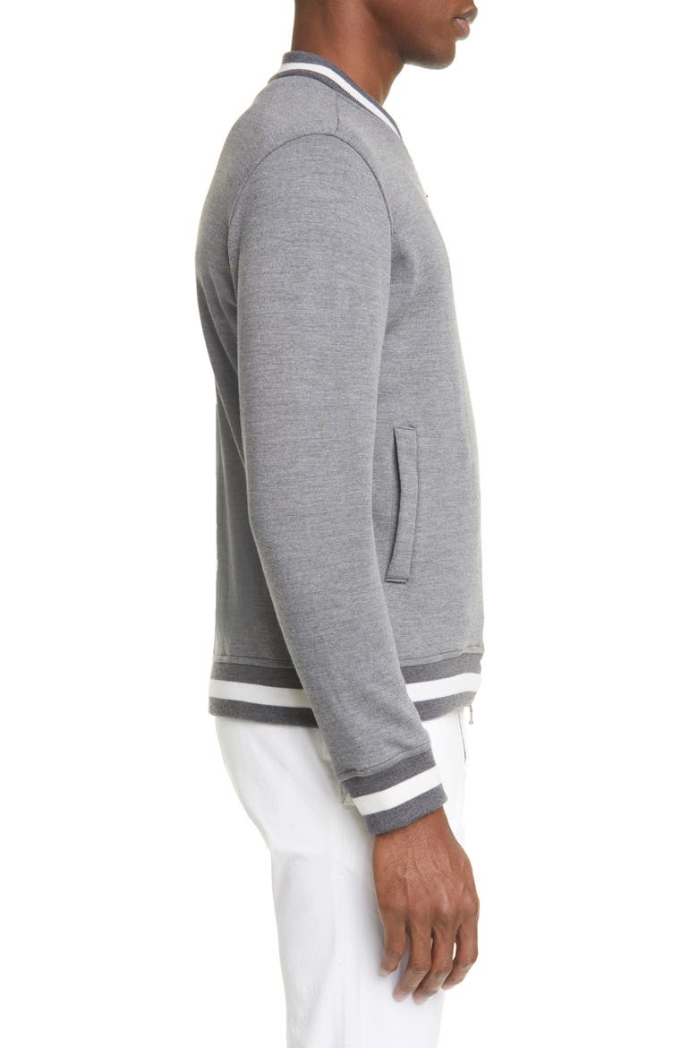 Trim Fit Heathered Wool Baseball Jacket, Alternate, color, GREY