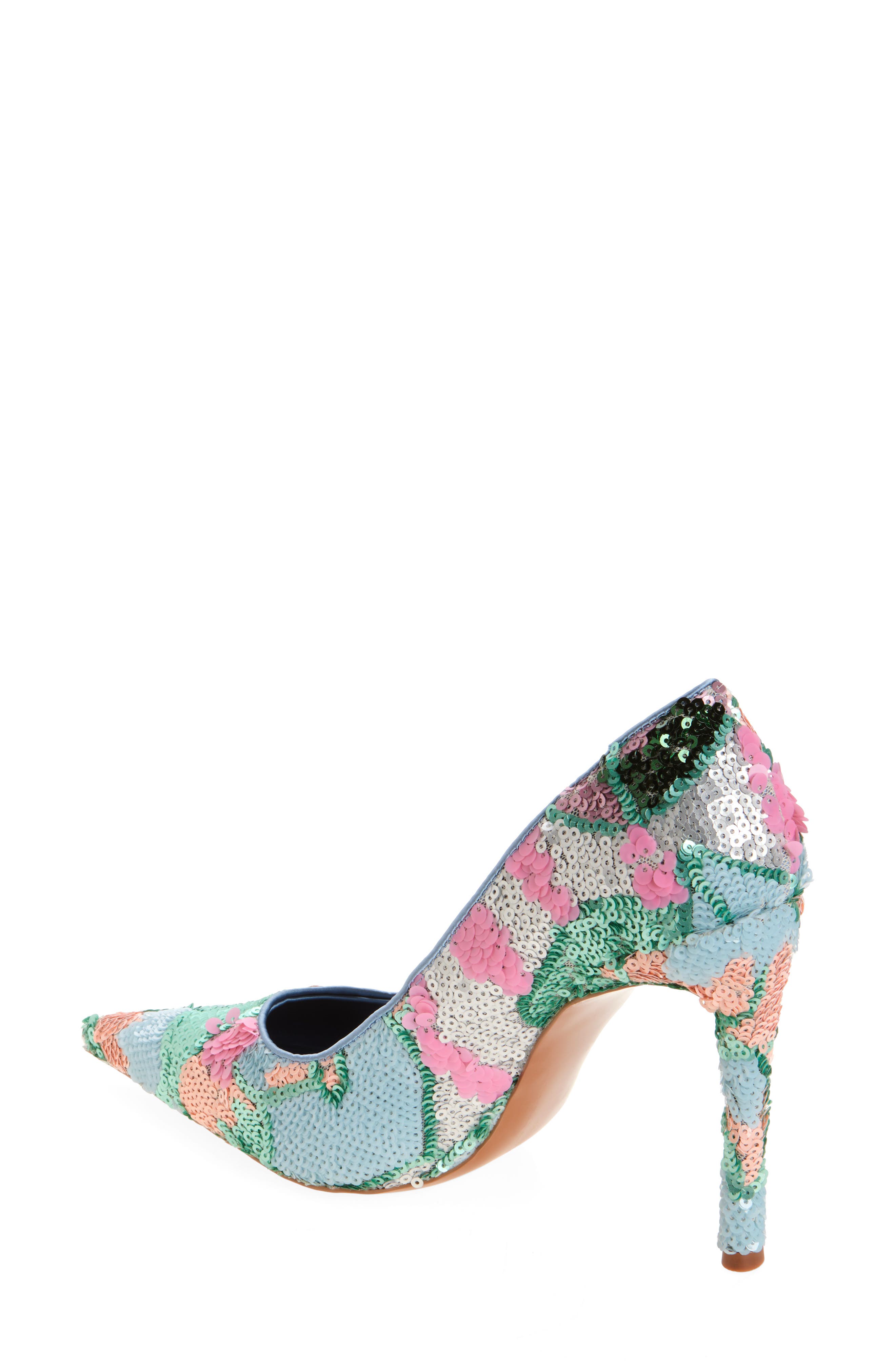 Jeffrey Campbell Good Sequin Pointed Toe Pump, Alternate, color, Teal Satin Combo